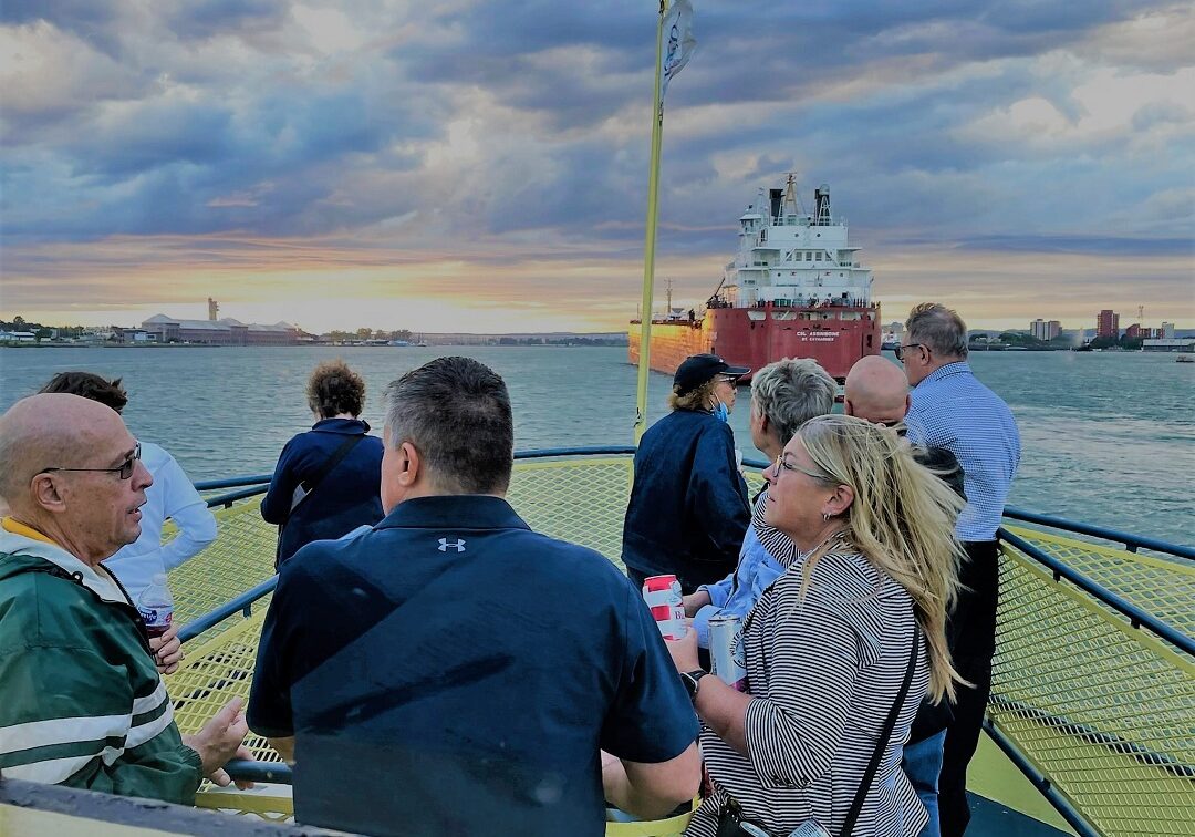 group enjoying sip and sail cruise
