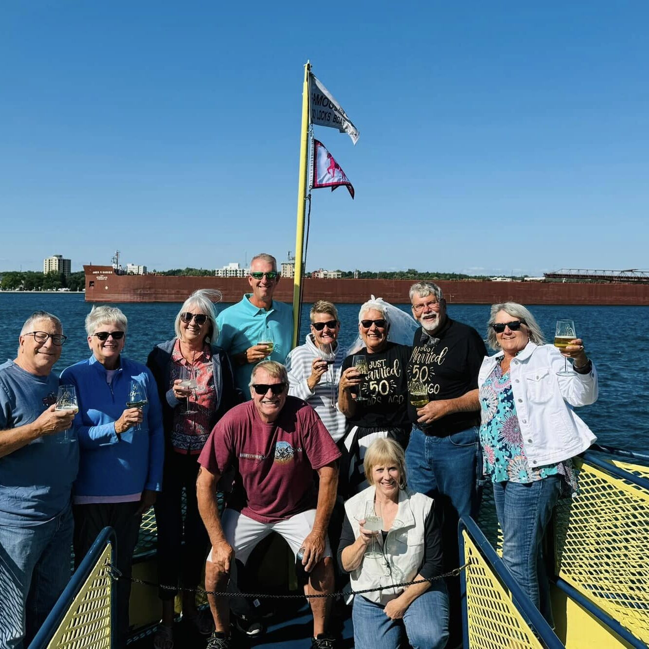 group enjoying sip and sail cruise